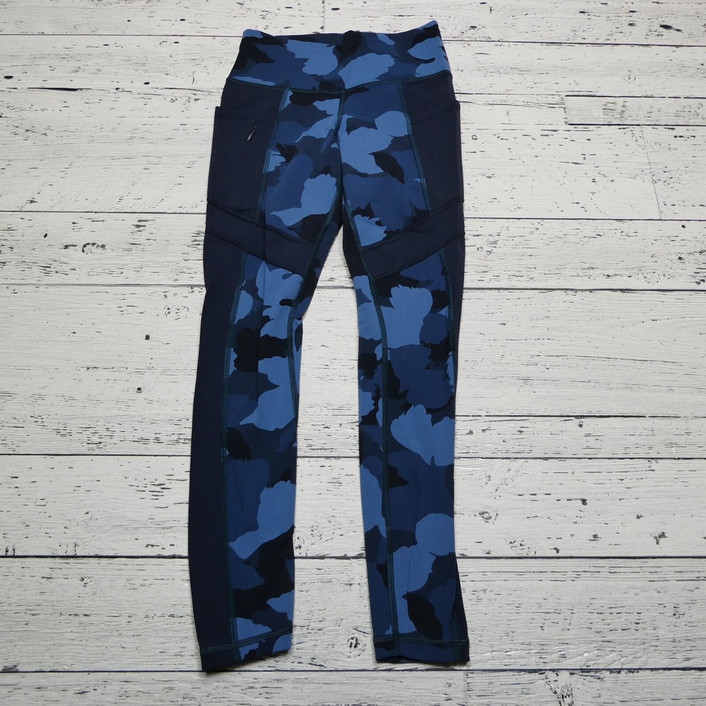 Athleta Leggings Size 2XS Blue Camo Zip Pocket Athletic Yoga Pants‎ Compression